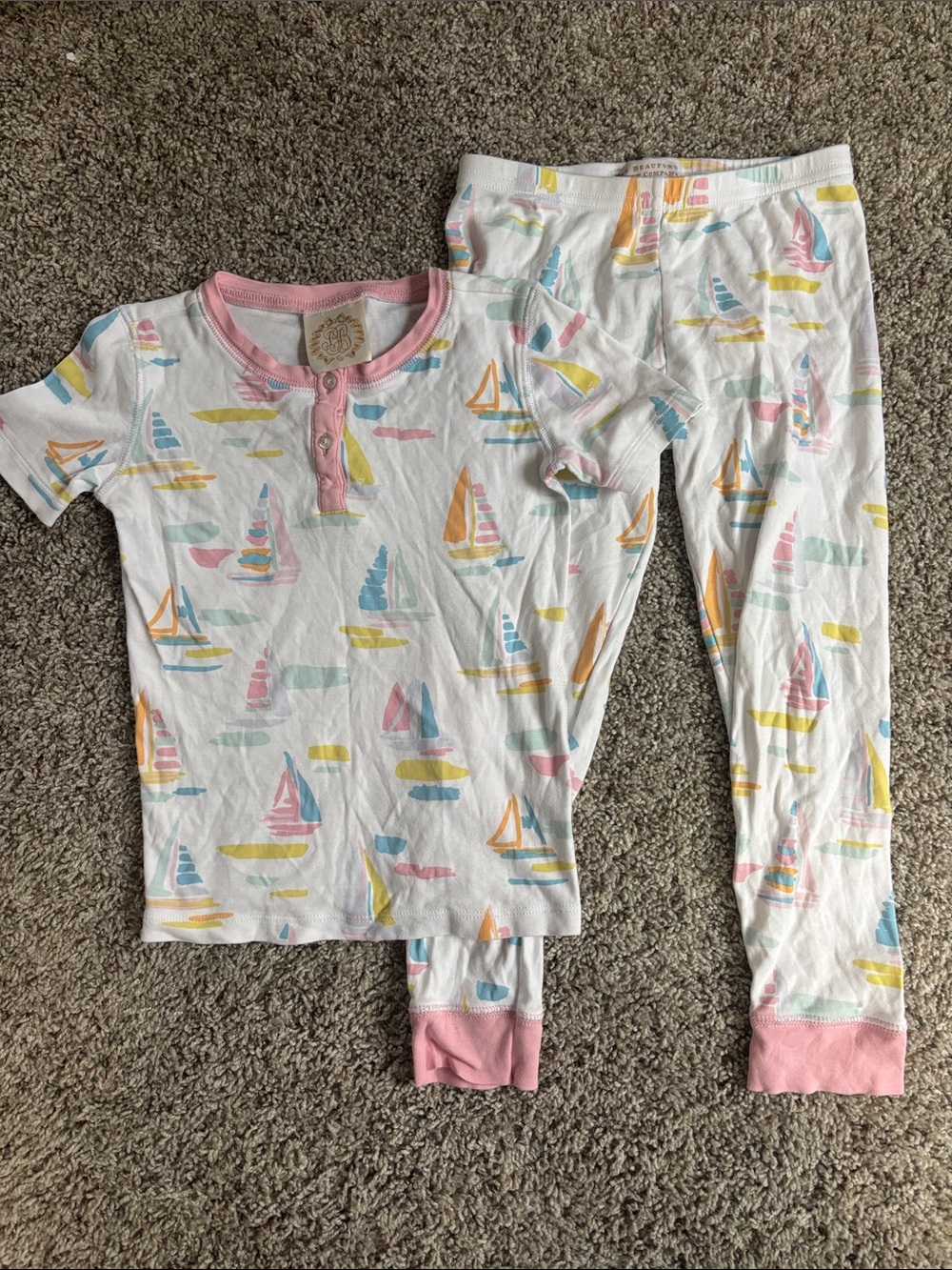 Girls' Sailboat Print Pajama Set - Pink Trim